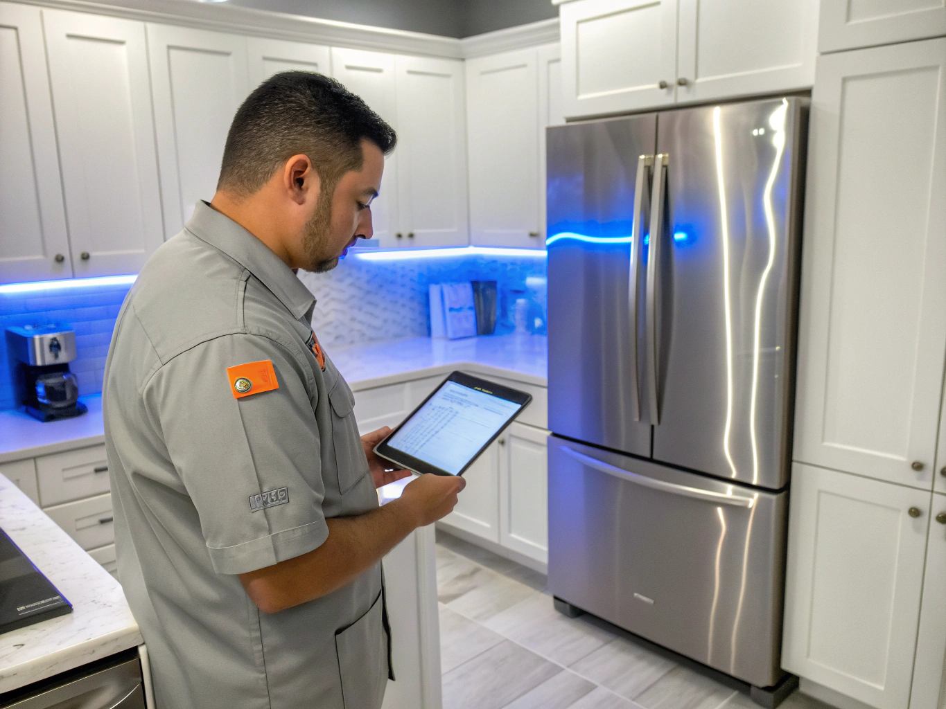 Marietta appliance technician diagnosing a modern French door refrigerator